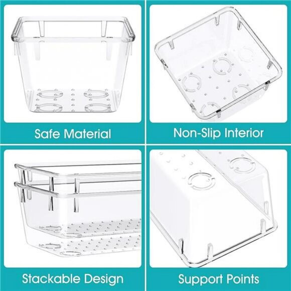 Clear Plastic Drawer Organizer Bins Set for Makeup Kitchen Office Storage - Picture 3 of 7